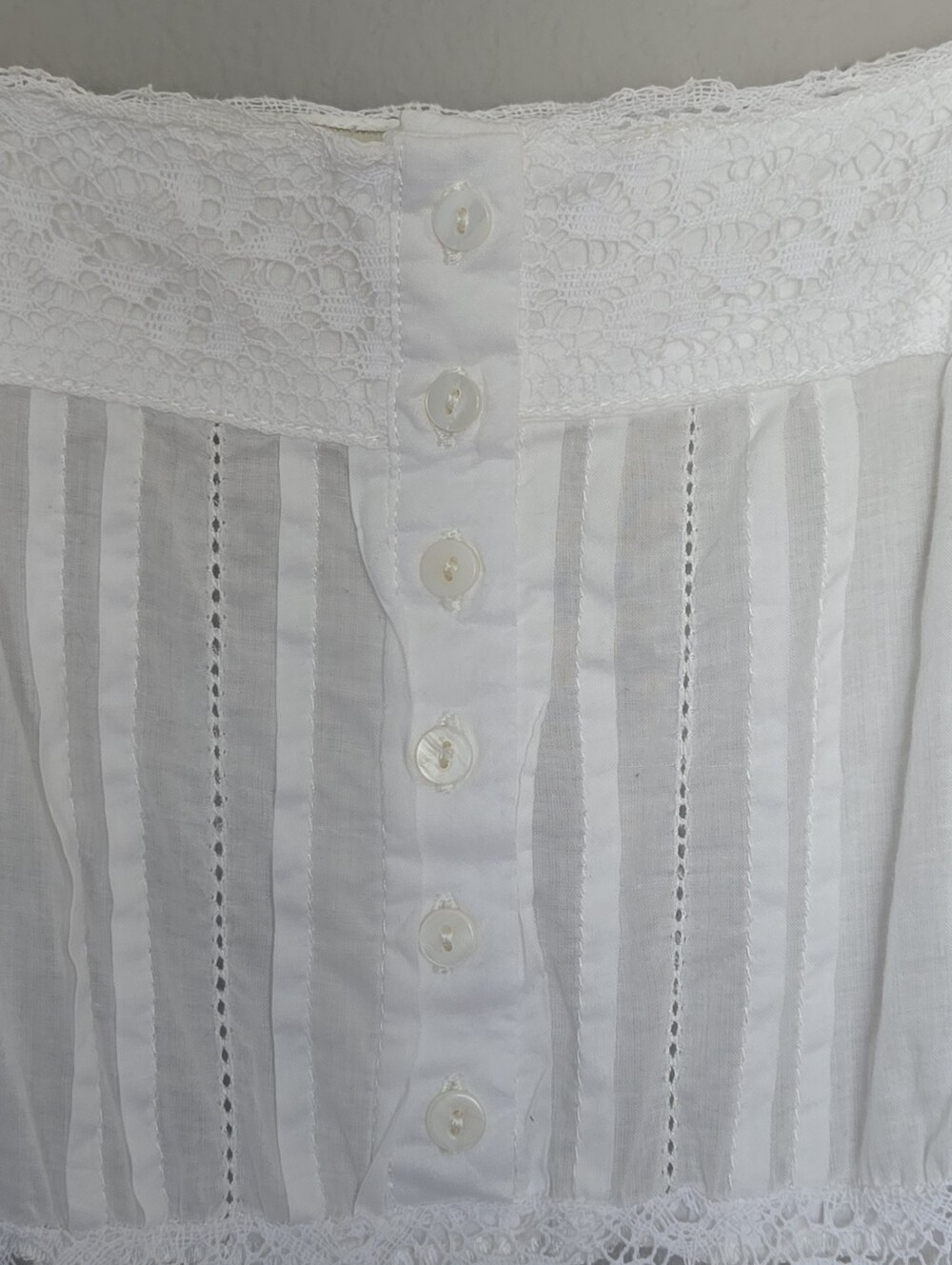 Boho Western Babydoll Lace-Trim Spaghetti Strap Sheer Mini Dress in White Size S - Picture 5 of 10